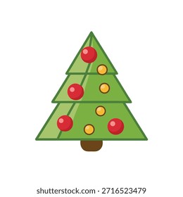 Ilustración vectorial plana de un árbol de Navidad geométrico moderno decorado con adornos de Vector sobre fondo blanco
