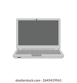 Ilustración vectorial plana de una computadora portátil moderna con pantalla oscura sobre fondo blanco.