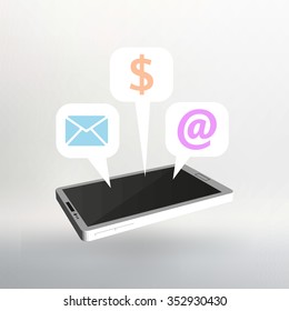 Flat vector illustration of modern Mobile phone with different icons
