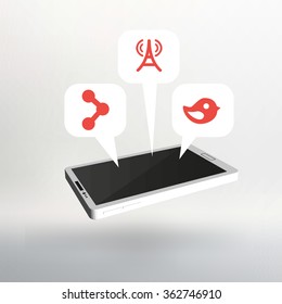 Flat vector illustration of modern Mobile phone with different icons.