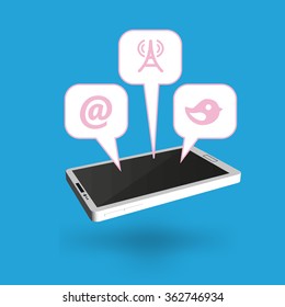 Flat vector illustration of modern Mobile phone with different icons.