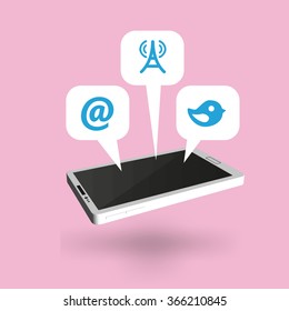 Flat vector illustration of modern Mobile phone with different icons.