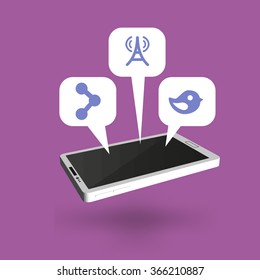 Flat vector illustration of modern Mobile phone with different icons.