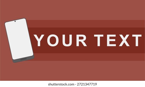 Ilustración vectorial plana de un teléfono inteligente moderno colocado junto a un amplio Anuncio Horizontal con texto de marcador de posición sobre un fondo rojo oscuro para los conceptos de marketing digital y promoción