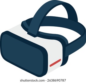 Flat vector illustration of a modern virtual reality headset with red accent and dark blue strap on white background