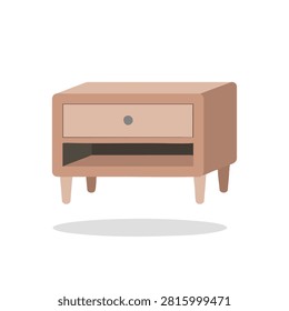 A flat vector illustration of a modern wooden nightstand with one drawer and an open bottom shelf on a white background