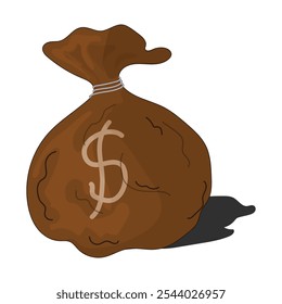 Ilustración vectorial plana del bolso del dinero con el signo del dólar.