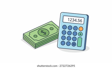 Flat vector illustration of money and calculator