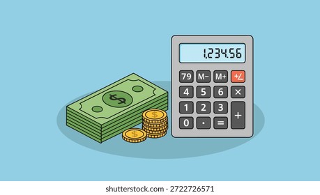 Ilustración vectorial plana de dinero y calculadora 122517182