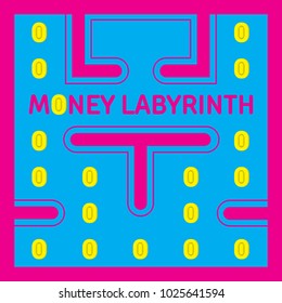 Flat Vector Illustration. Money Labyrinth with Coins