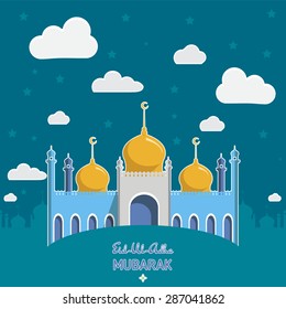 Flat Vector Illustration of Mosque for Muslim Community Festival Eid Al Fitr (Eid Mubarak).