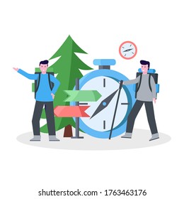 Flat vector illustration of mountain climber camping with his partner for landing page, ui, mobile app and website