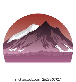 A flat vector illustration of a mountain scene