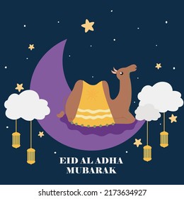 Flache Vektorgrafik des muslimischen Urlaubs. Eid Al Adha Mubarak Fest Grußkarte