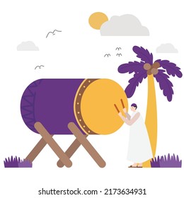 Flache Vektorgrafik des muslimischen Urlaubs. Eid Al Adha, Eid Al Fitr Mubarak Feier | Taqbir of Eid