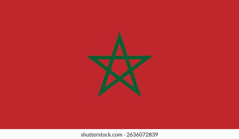 Flat vector illustration of the national flag of Morocco. Red background with a green five-pointed star (pentagram) in the center. Official color standard. Ideal for educational, and editorial