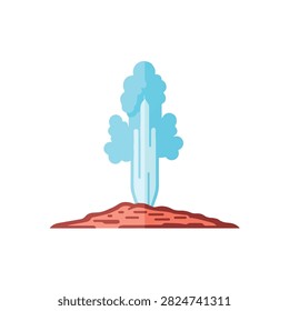Flat Vector Illustration of a Natural Geyser Erupting Hot Water and Steam from the Ground