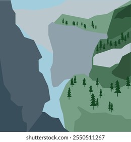 flat vector illustration of natural scenery, pine tree elements