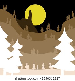ilustração vetorial plana de paisagem natural à noite, elementos de pinheiros