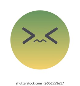 A flat vector illustration of a nauseated emoji with a green-to-yellow gradient face. The emoji has tightly shut eyes and a wavy mouth, expressing discomfort, disgust, or sickness.