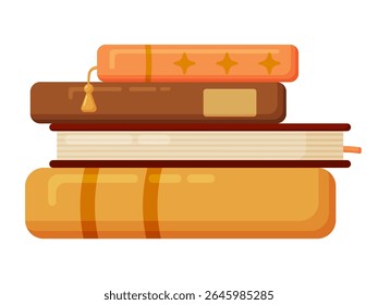 Flat vector illustration of a neat stack of books in warm autumn colors. Evokes calm, cozy reading, education, and fall study themes. Isolated on white background.
