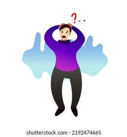 Flat Vector Illustration. Nervous Anxious Human With Mental Problems. Sad Nervous Person Having Panic Disorder