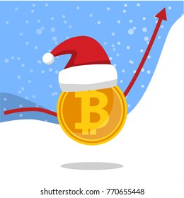 Flat vector illustration New Year's Crypto currency with Santa Claus hat