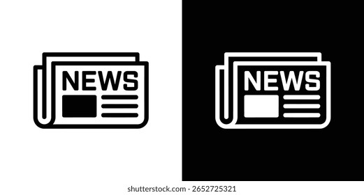 Ilustração vetorial plana de um ícone de jornal com o título Notícias, apresentado em um esquema de cores de dois tons e isolado em um fundo limpo.