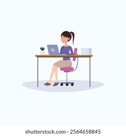 Flat Vector Illustration of Office Lady