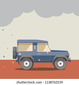 Flat vector illustration with off-road car on gray background.