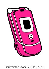 Ilustración vectorial plana del gadget antiguo, elementos de los años 00. Aclamación del teléfono retro rosado.