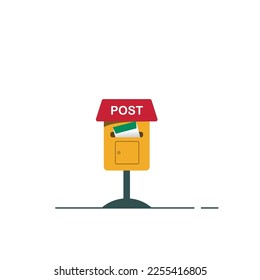  Flat and vector illustration of an old mailbox with a paper letter being loaded into it