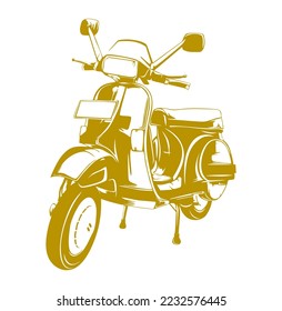 flat vector illustration of an old vespa motorcycle on a white background