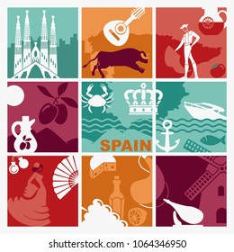 Flat vector illustration on the theme of travel in Spain