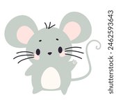 Flat vector illustration on white background. Cute mouse waving his paw 