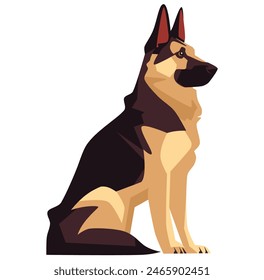 Flat vector illustration on white background. German Shepherd dog sitting on white background