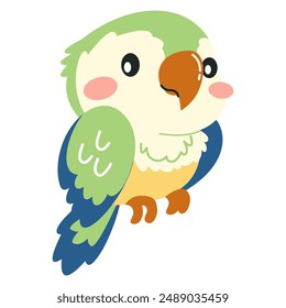 Flat vector illustration on white background. Cute tropical parrot