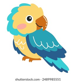 Flat vector illustration on white background. Cute tropical parrot