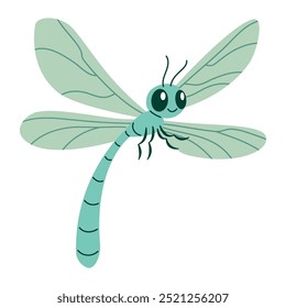 Flat vector illustration on white background. Cute dragonfly in children's style 