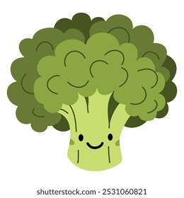 Flat vector illustration on white background in children's style. Broccoli with cute face