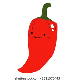 Flat vector illustration on white background in children's style. Red pepper with cute face