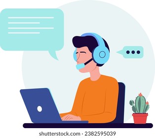 flat vector illustration Online assistant, user help, frequently asked questions. call center worker