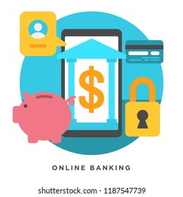 Flat vector illustration of Online Banking concepts. Elements for mobile and web applications.