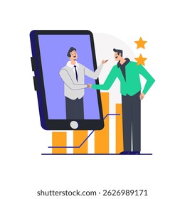 Flat vector illustration of online business collaboration with people working together virtually. Perfect for illustrating remote teamwork and virtual meetings.