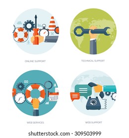 Flat vector illustration. Online consulting and technical support. Customer service.