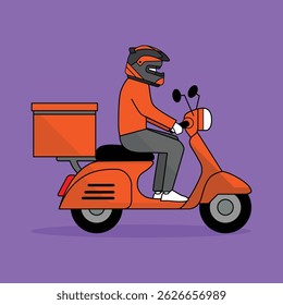 Flat Vector Illustration of Online Delivery Service Rider on Scooter with Colorful Background