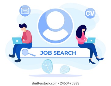 Flat vector illustration online job search job recruitment. Looking for skilled and experienced workers. Vacant company HR selection process.
