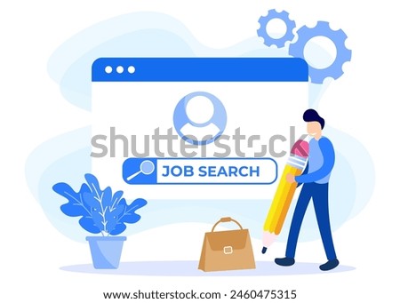 Flat vector illustration online job search job recruitment. Looking for skilled and experienced workers. Vacant company HR selection process.