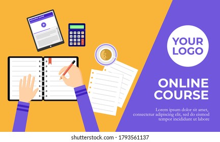 Flat vector illustration of online learning activities via internet sites. Suitable for promotional education media web templates from online course pages.