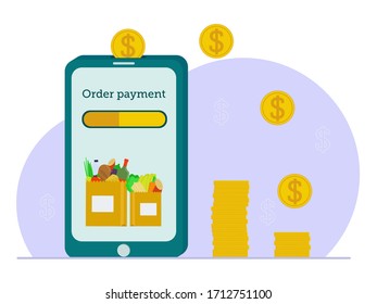 Flat vector illustration: online shopping concept. Online payment of the order.